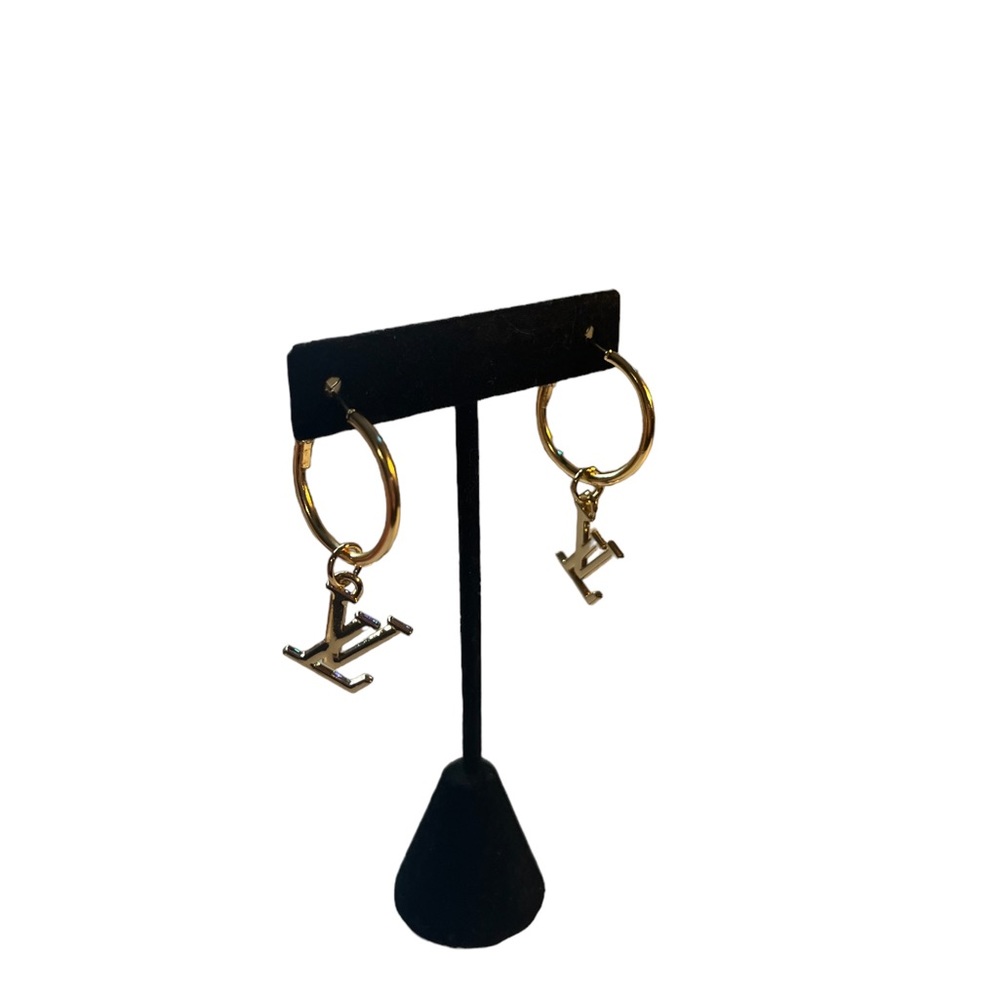 Louis Vuitton Stamped Charm Hoop Earrings - Picture 3 of 5